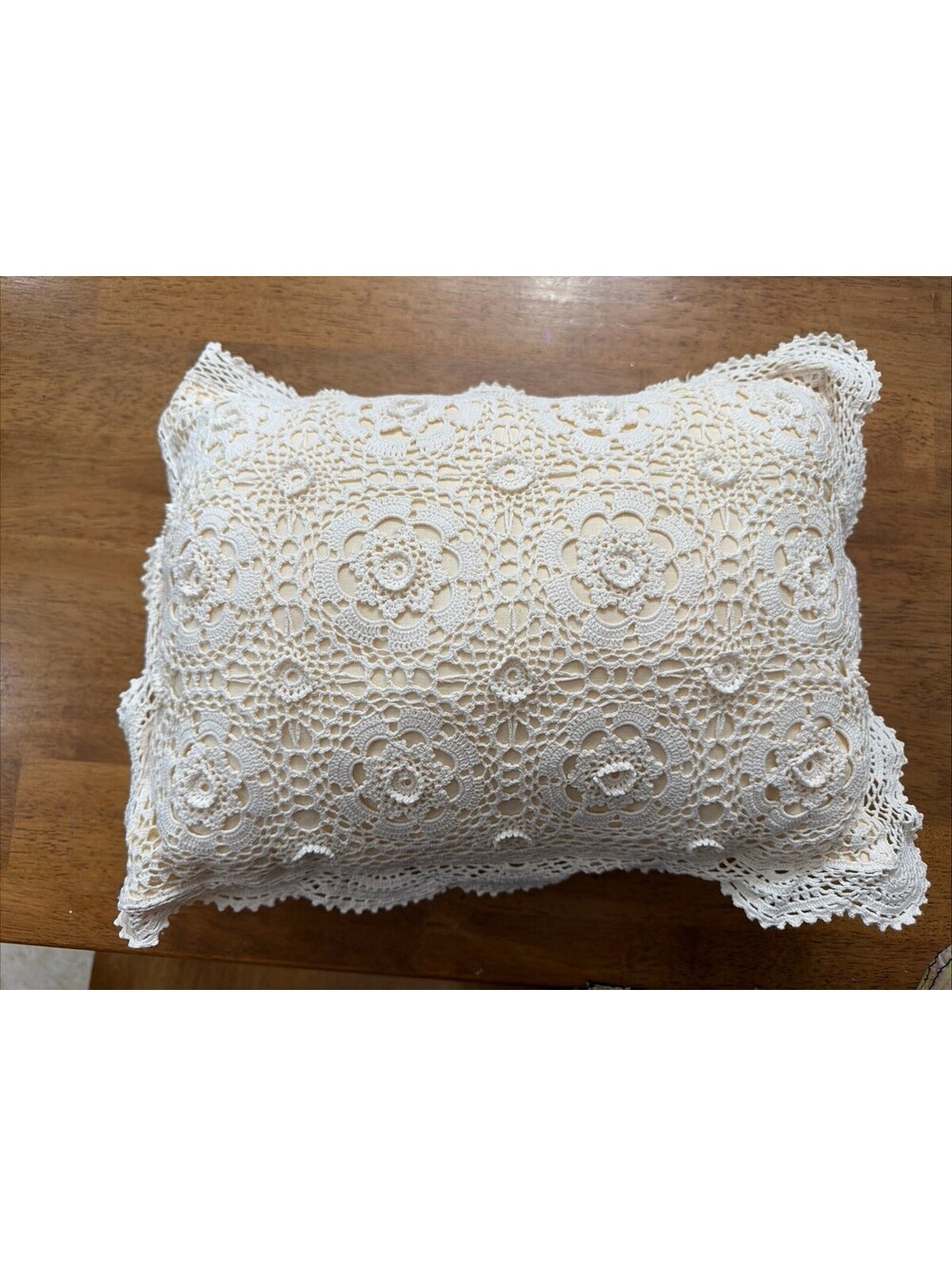 VTG Lot 3 Crochet Floral Pillow Cover Sham Ivory & 4 Accent Pillows Cottage Gran - Picture 9 of 12
